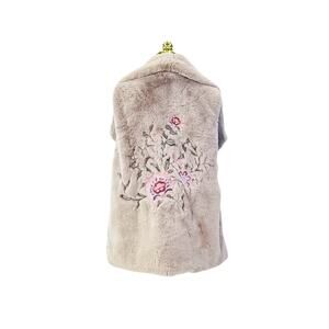 Mystree Embroidered Faux Fur Vest - Size L - Tan